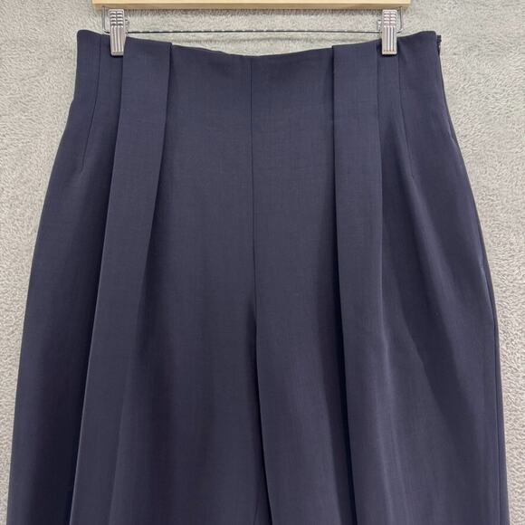 Lafayette148 Pants Women 8 Navy Blue Wool High Rise Tapered Leg Pleated Pockets - Picture 3 of 16